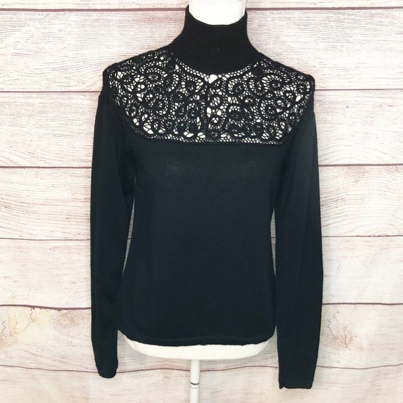 ISOA & CO Black 100% Wool Crocet Sweater Size M - Picture 1 of 10